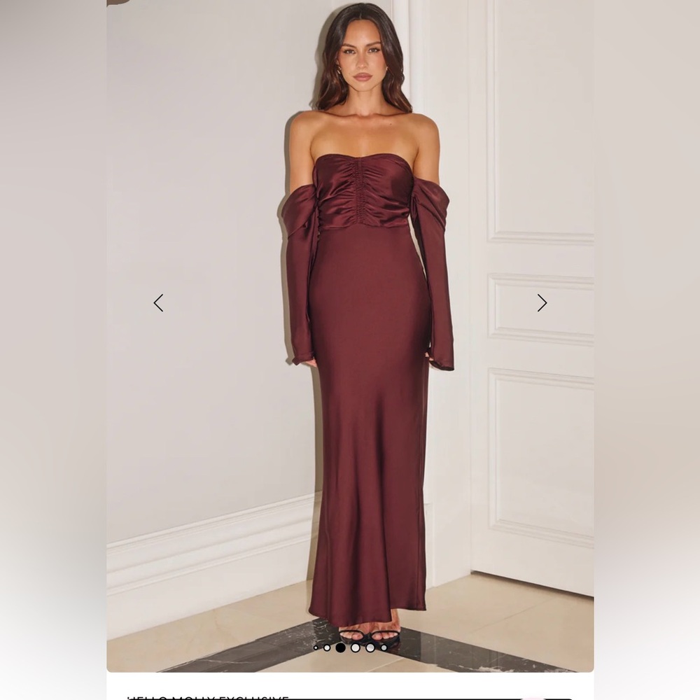 ELEGANT CHIC OFF SHOULDER LONG SLEEVE SATIN MAXI DRESS CHOCOLATE